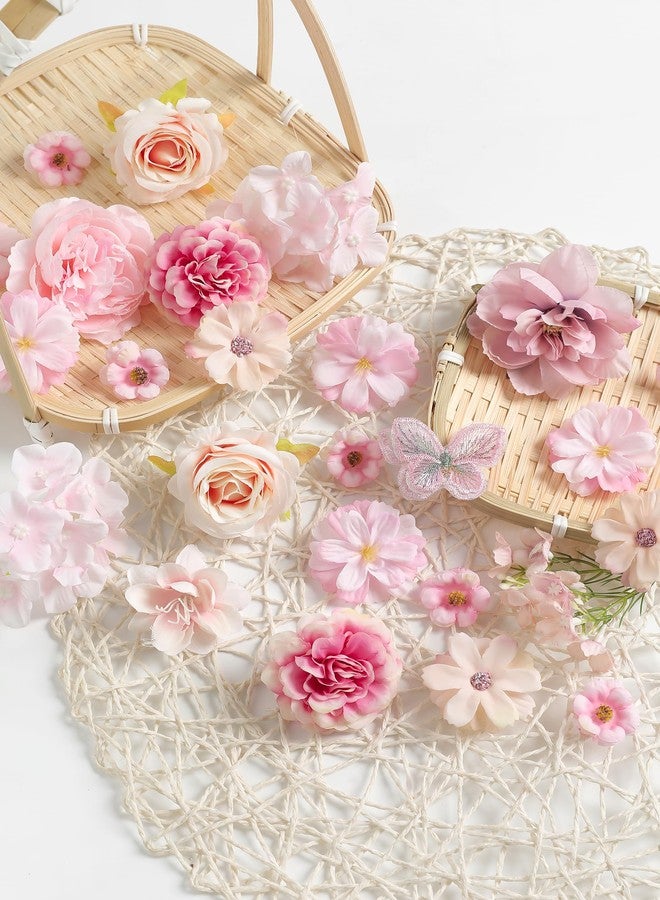 Koroni Flowers رؤوس زهور كوروني الحريرية الاصطناعية للأعمال اليدوية - ورود صناعية، وأقحوان، ورؤوس زهور صغيرة بالجملة لحفلات الزفاف، وقبعات التخرج، وتزيين الكيك، وديكورات حفلات الصيف (وردي 1) - Image 3