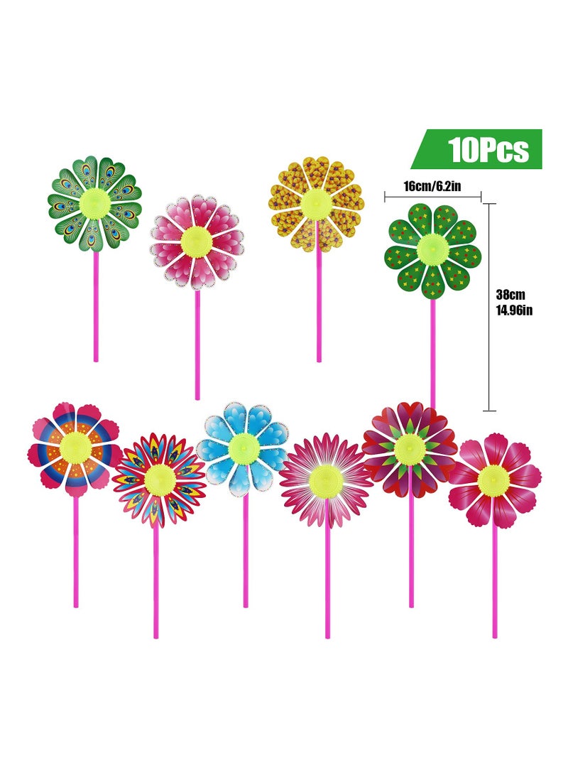 SOLARAE Plastic Pinwheel,10 Pcs Sunflower Wind Spinners DIY Windmill for Lawn Garden Yard,Colorful Pinwheels Wind Spinner Set for Kids Party Outdoor Decoration - Image 2