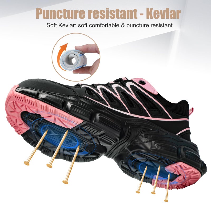 Hogent Steel Toe Shoes for Women Men Wide Non Slip Composite Work Sneakers Indestructible Comfortable Safety Tennis Shoes Lightweight Breathable Construction Sneakers Puncture Proof Ergonomic Design - Image 5