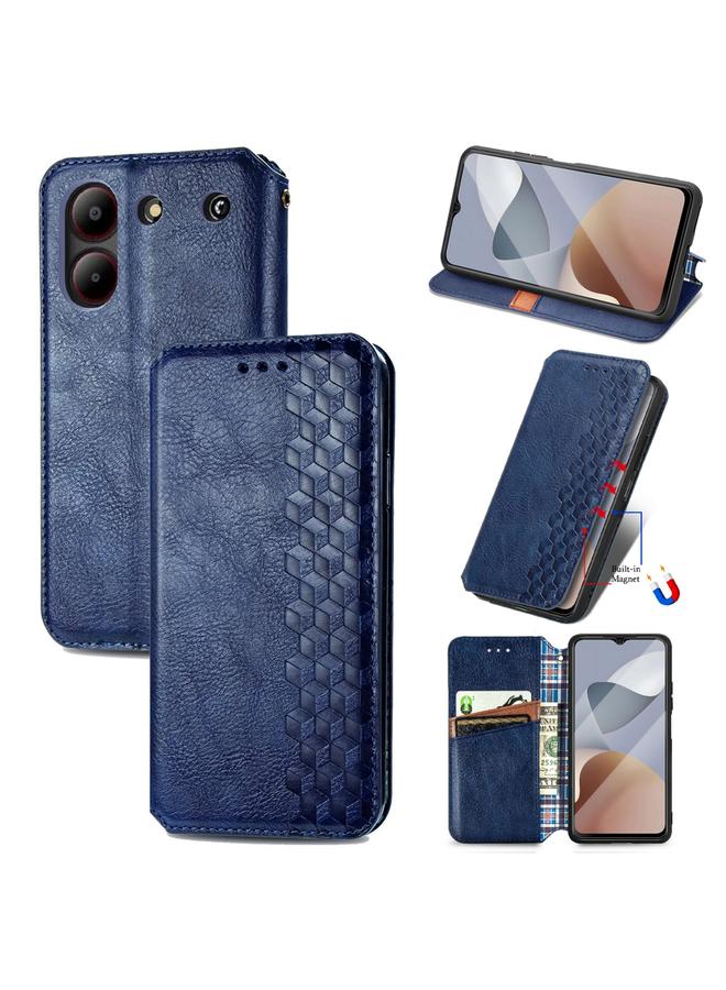 Case For ZTE Blade A54 Cubic Grid Pressed Magnetic Leather Phone Case