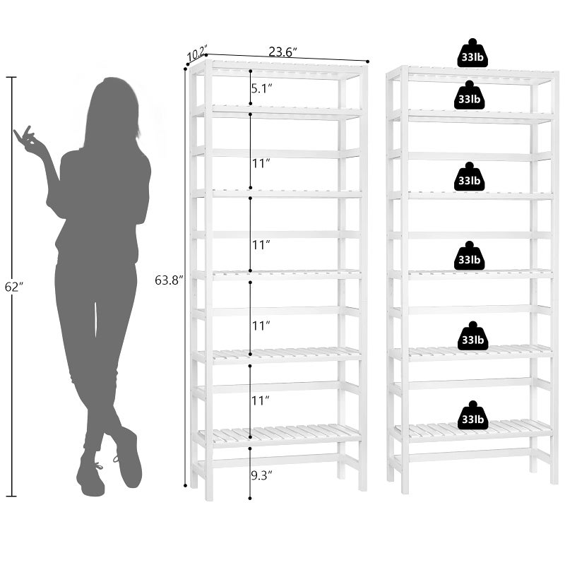 Homykic 6-Tier Bamboo Bookshelves and Bookcases, Adjustable 63.4â€Tall Shallow Book Shelf Organizer Rack, Freestanding Storage Shelving Unit for Living Room, Kitchen, Bathroom, Office, White - Image 5