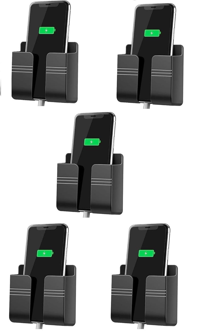WALLVIEW TECH Wall Mounted Mobile Holder Storage Case for Remote Wall Mounted Mobile Stand/Multi Purpose Stand with Hole for Phone Charging - Pack of 5 (Black) - Image 1