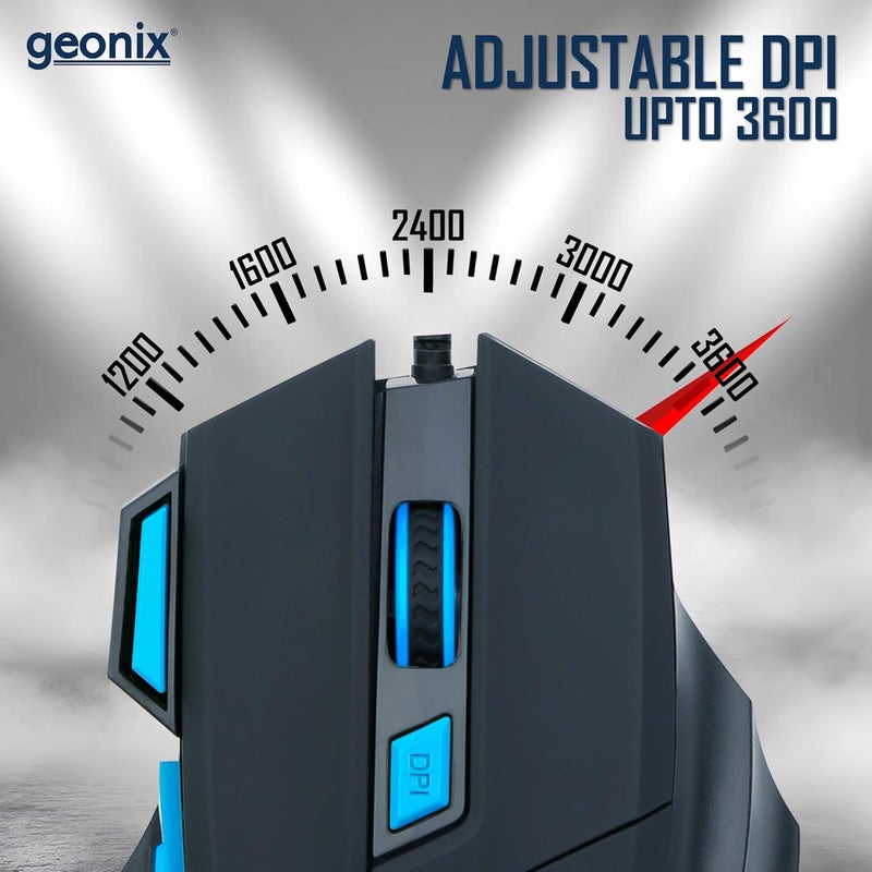 GEONIX Vigor R6 Wired Gaming Mouse with 3600 DPI, 7 Buttons, Advanced Sensor, Soothing Blue Backlight, Braided Cable, 1 Year Warranty (Black Blue) - Image 3