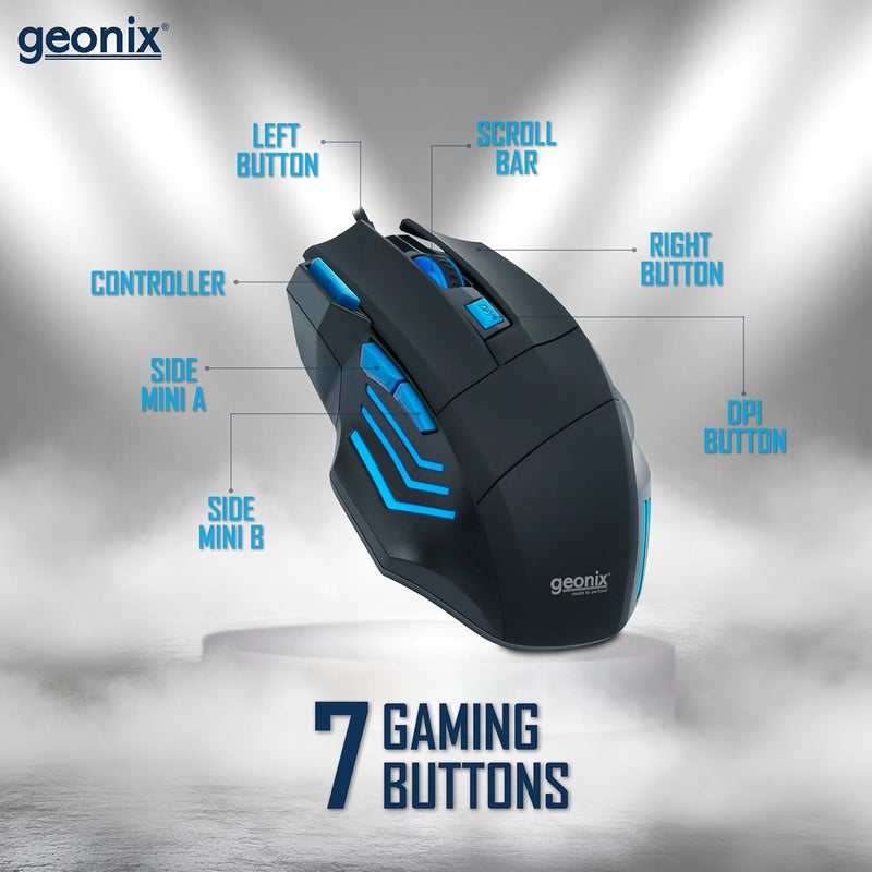 GEONIX Vigor R6 Wired Gaming Mouse with 3600 DPI, 7 Buttons, Advanced Sensor, Soothing Blue Backlight, Braided Cable, 1 Year Warranty (Black Blue) - Image 5