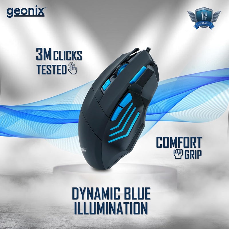 GEONIX Vigor R6 Wired Gaming Mouse with 3600 DPI, 7 Buttons, Advanced Sensor, Soothing Blue Backlight, Braided Cable, 1 Year Warranty (Black Blue) - Image 4