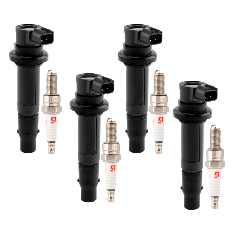 Ignition Coil Pack Spark Plugs Set of 4 Compatible with Yamaha 20062014 FZ1 20022006 YZFR1 20062007 YZFR6 2015 FZS1 20092020 Vmax 1700 Replaces 5VY823100000