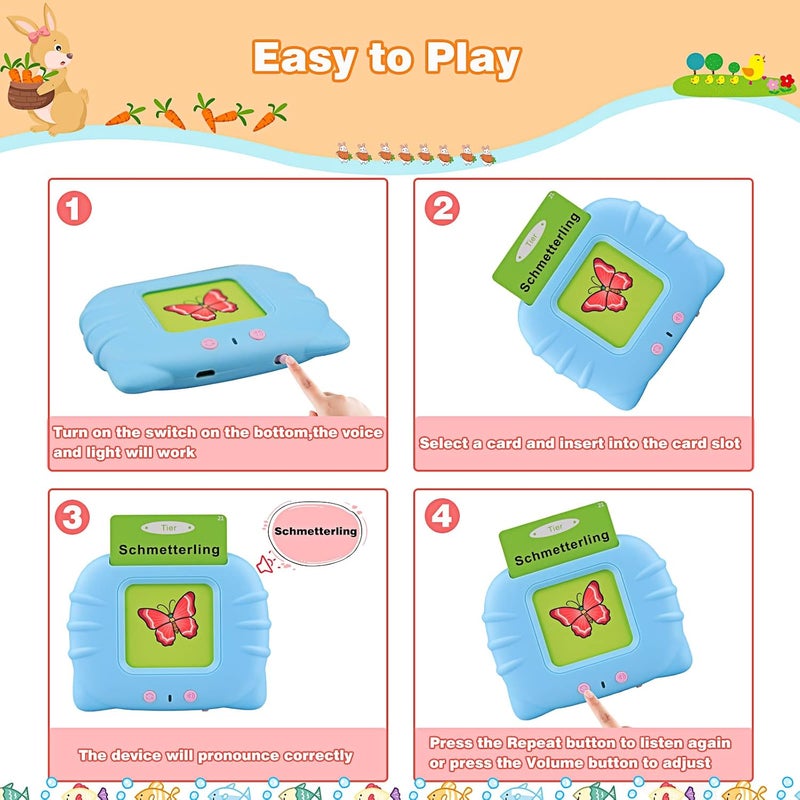 SURPN Talking Flash Cards Learning Toys for Toddlers 1-6 Year Old,British English, 224 Words, Audible Educational Toys, Preschool Learning Resource Electronic Interactive Toy Birthday Gifts for  Kids-Blue - Image 4
