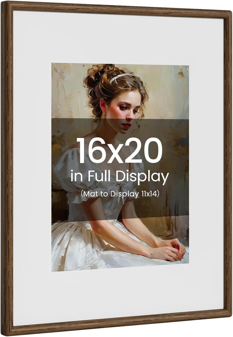 Heimlove 16x20 Picture Frame Natural Oak Wood From California-USA Walnut Color Finished with Real Tempered Glass, Handcrafted 16 x 20 Poster Frame Matted to 11x14 Photo,Certificate,Degree,Graduation Display - Image 1