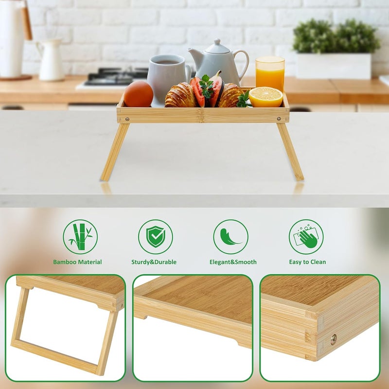 RRX Bamboo Bed Tray Table with Folding Leg, Breakfast in Bed Tray for Eating,TV Table, Laptop Computer,Snack,Sofa or Working, Laptop Desk (1, Beige) - Image 5
