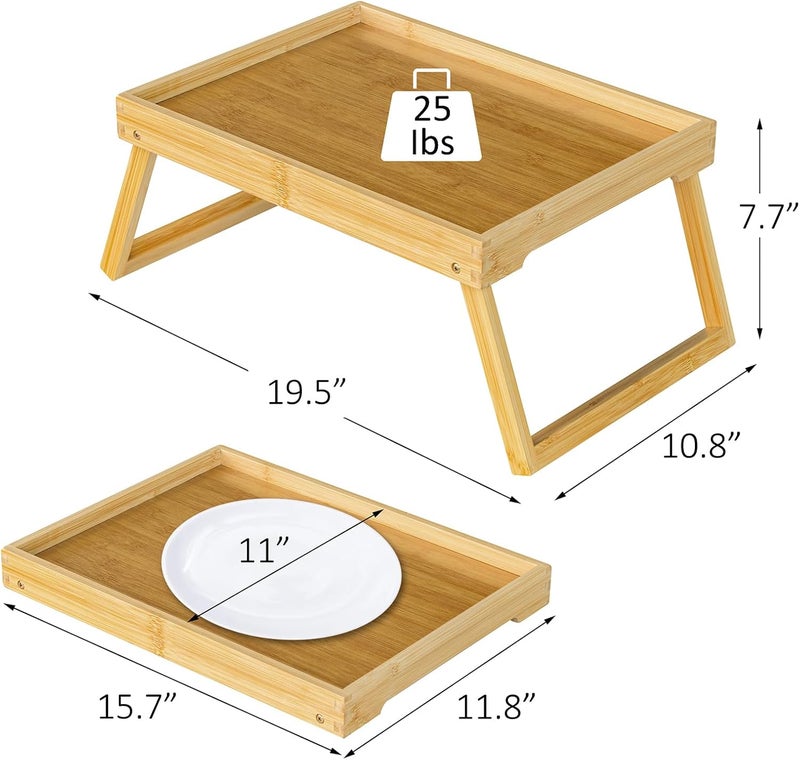 RRX Bamboo Bed Tray Table with Folding Leg, Breakfast in Bed Tray for Eating,TV Table, Laptop Computer,Snack,Sofa or Working, Laptop Desk (1, Beige) - Image 4