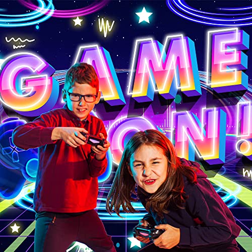 Newsely Neon Party Supplies Game On Backdrop 7Wx5H Photography Glow Gamer Gaming Game Night Controller Gamepad Graffiti Background for Kids Boys Playroom Party Decorations Banner Photo Props Birthday - Image 2