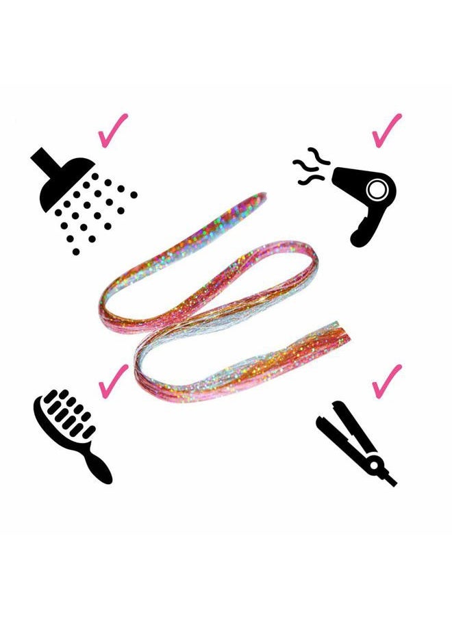 La Bella 47" Holographic Hair Tinsel Kit Shining Silver Professional Sparkle Heat-Resistant Silk Hairpieces, Hair Accessories for Girls, Party Hair, Gifts for Girls (1000 Strands, Shining Silver)  - Image 4