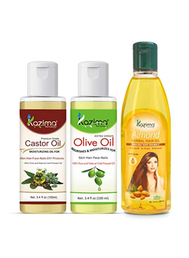 KAZIMA Combo Of Olive Oil, Castor Oil And Almond Herbal Hair Oil For Hair, Skin And Body, 100 Ml Each - Image 2
