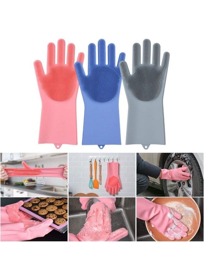 Tetrix TETRIX Silicone Scrubbing Gloves Scrub Cleaning Gloves with Scrubber for Dishwashing and Pet Grooming Latex Multi Color 1 Pair - Image 3