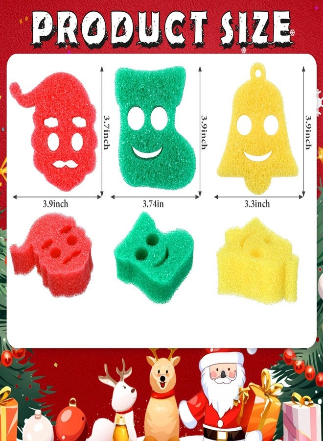Baderke 3 Pcs Christmas Cleaning Sponges Cute Kitchen Sponges Xmas Sponge Temperature Sensitive Non Scratch Cleaning Sponges Scrubber for Dish Pots Pans Dishwashing(Bell, Stocking, Santa Claus) - Image 2