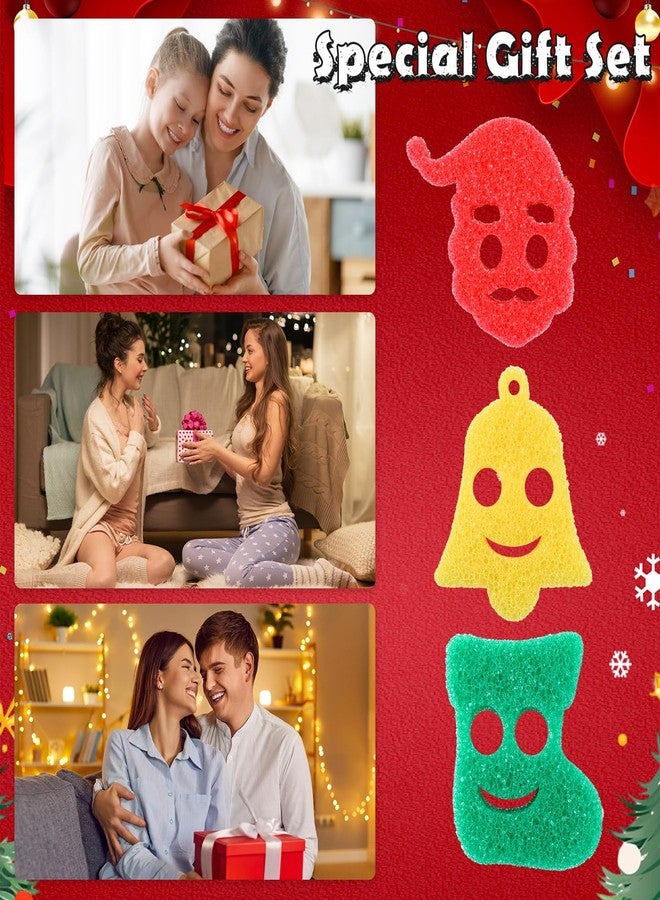 Baderke 3 Pcs Christmas Cleaning Sponges Cute Kitchen Sponges Xmas Sponge Temperature Sensitive Non Scratch Cleaning Sponges Scrubber for Dish Pots Pans Dishwashing(Bell, Stocking, Santa Claus) - Image 5