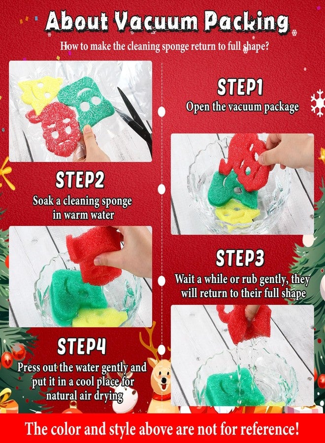 Baderke 3 Pcs Christmas Cleaning Sponges Cute Kitchen Sponges Xmas Sponge Temperature Sensitive Non Scratch Cleaning Sponges Scrubber for Dish Pots Pans Dishwashing(Bell, Stocking, Santa Claus) - Image 3
