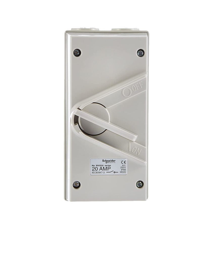 Schneider Electric 20A 250V Surface Mount Single Pole Isolating Switch IP66 weatherproof - Image 2