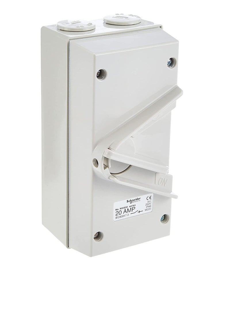 Schneider Electric 20A 250V Surface Mount Single Pole Isolating Switch IP66 weatherproof - Image 1