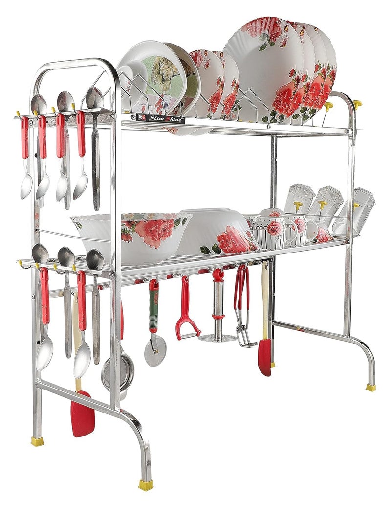Slim Shine SLIMSHINE Stainless Steel Over The Sink Dish Drying Rack | 2-Tier Utensil Holder for Kitchen | Counter Top Sink Standing Shelf for Organize Kitchen (29 X 29) INCH - Image 4