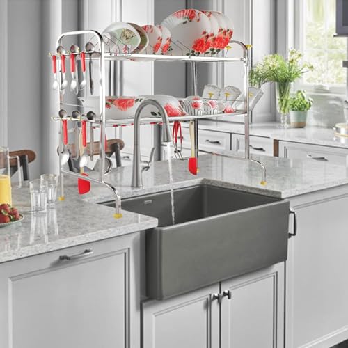 Slim Shine SLIMSHINE Stainless Steel Over The Sink Dish Drying Rack | 2-Tier Utensil Holder for Kitchen | Counter Top Sink Standing Shelf for Organize Kitchen (29 X 29) INCH - Image 2