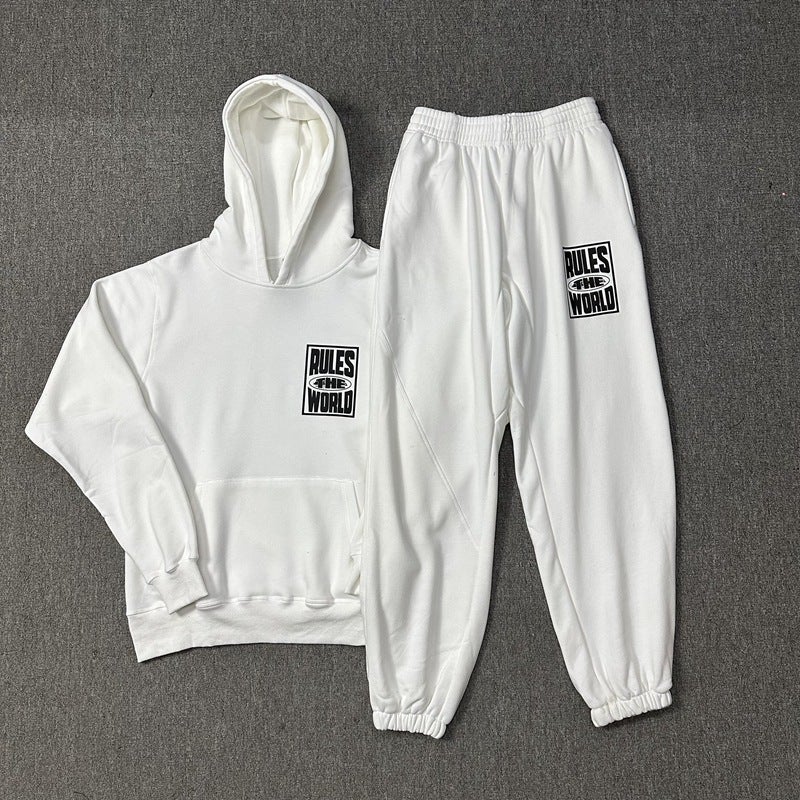 Trendy Retro Letter Print Set For Men And Women, Loose Hooded Sweatshirt And Casual Sweatpants, Trendy - Image 2