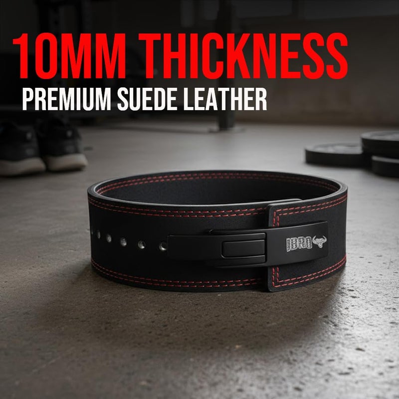 IBRO Powerlifting Lever Gym Belt â€“ Power 10MM Extreme Heavy Duty Genuine Leather Belts - Squats Deadlifts Bodybuilding Weight Lifting IPF Power Lifting Strongman for Men AllBlack L - Image 4