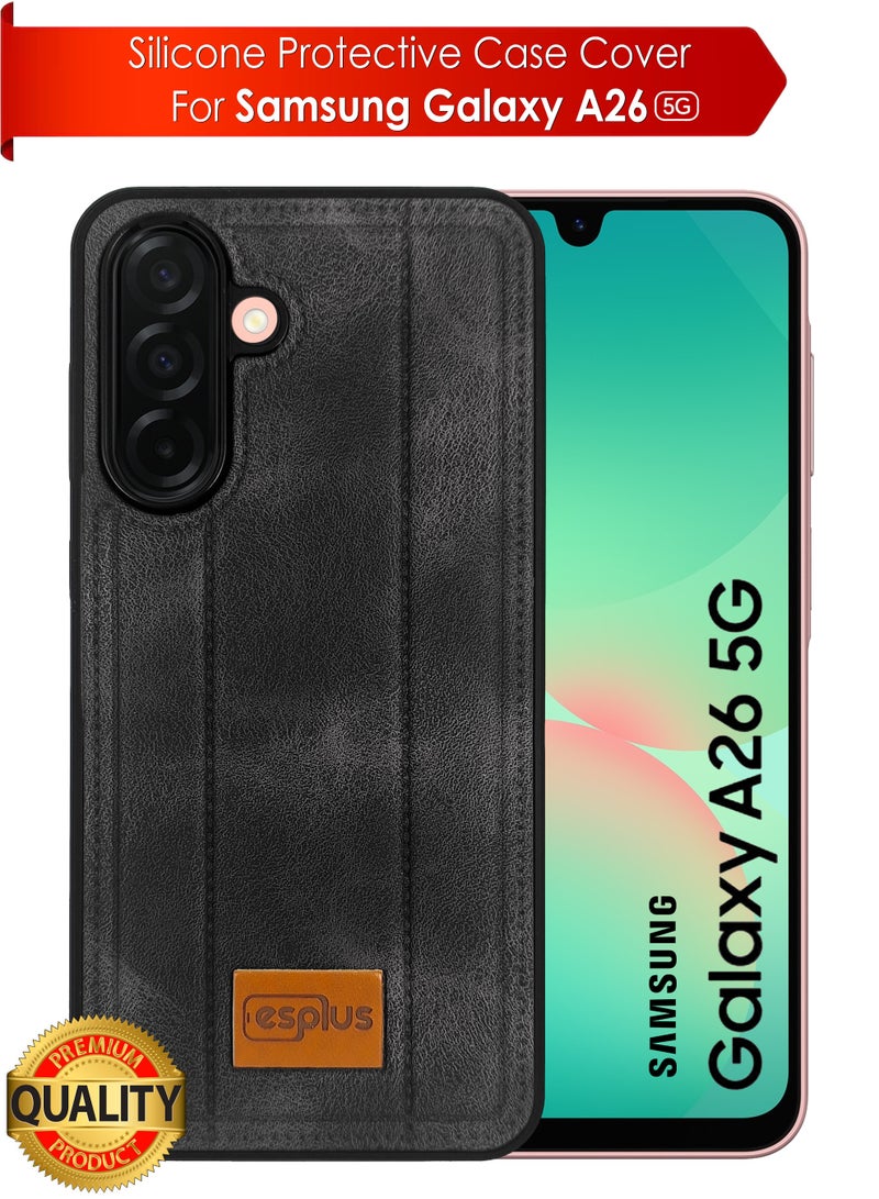 Samsung Galaxy A26 5g Premium Silicone Leather Finish Back Case  | High Quality Silicone Case Cover Designed for Samsung Galaxy A26 5g  | Ultimate Impact Protection ,Shockproof, Anti-Fingerprint , Comfortable feel and Durable back protection Case for Samsung Galaxy A26 5g  - Black - Image 1