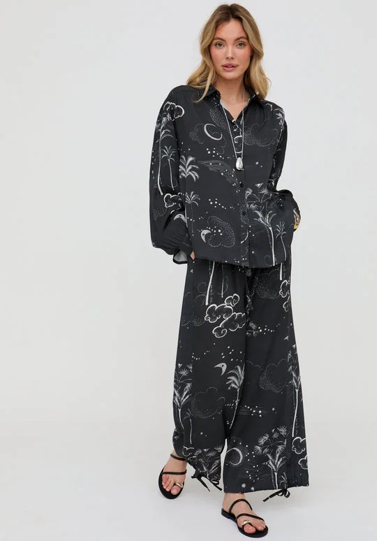رافاي Palm Button Down Palm Print Shirt In Black