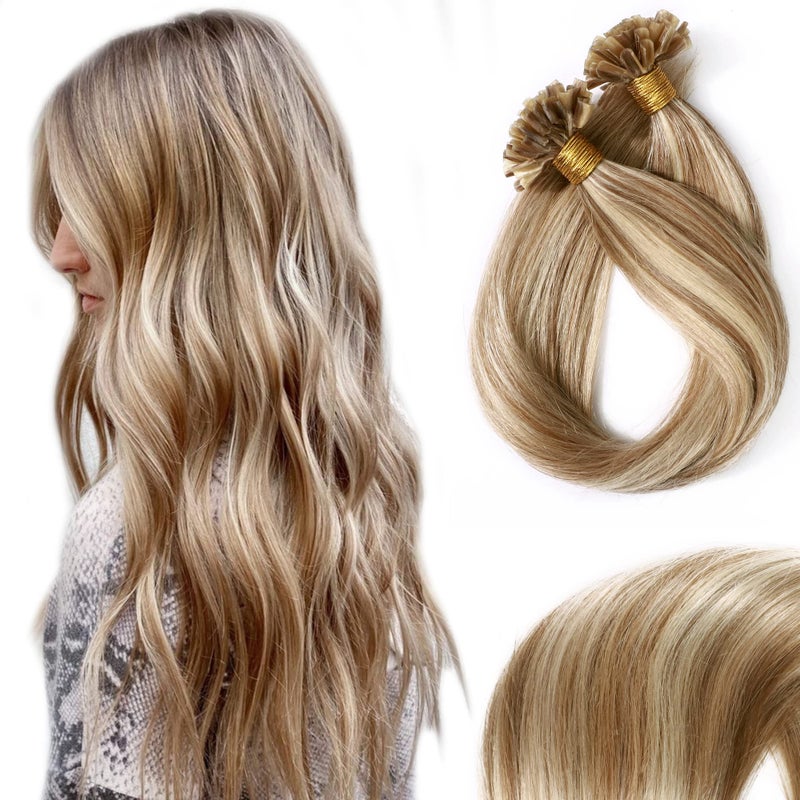 SEGO U Tip Hair Extensions Real Human Hair Pre Bonded Keratin Fusion Nail Tip Balayage Natural Silky Straight Extensions 50 Strands 50g/Pack -20 Inch Ash Blonde&Bleach Blonde - Image 1
