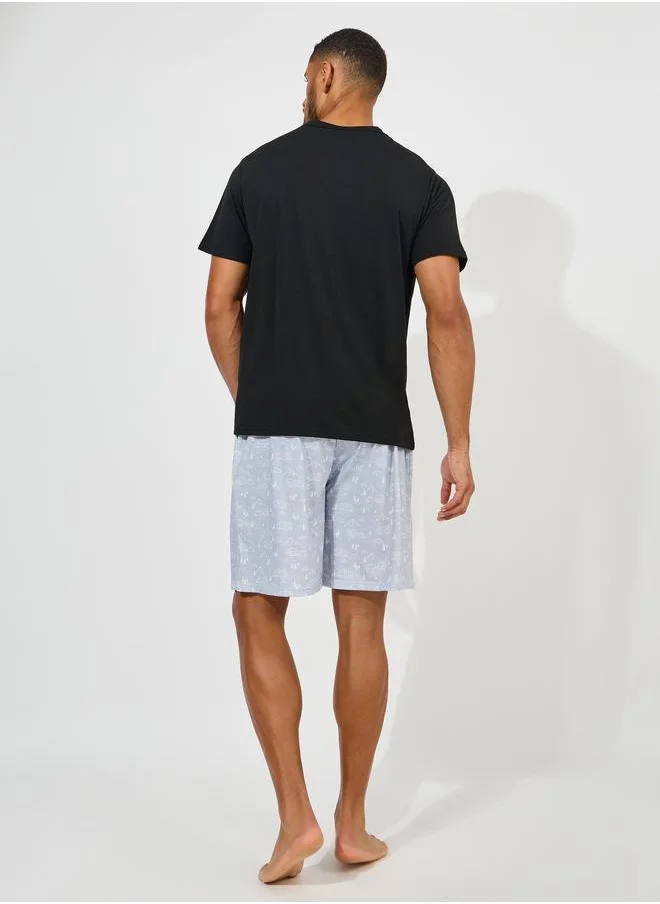 Styli Graphic Print T-Shirt & AOP Shorts Set