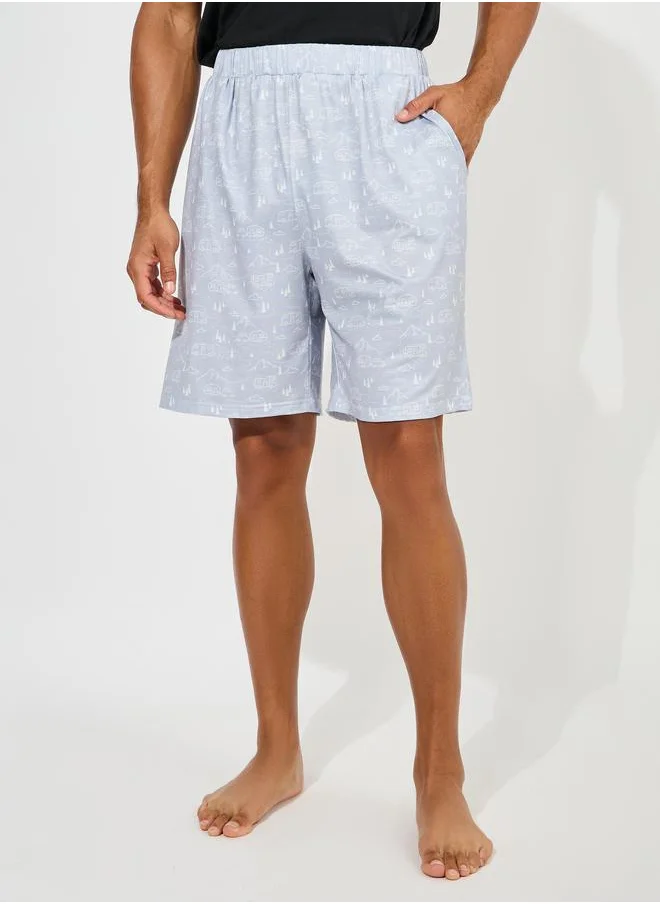 Styli Graphic Print T-Shirt & AOP Shorts Set