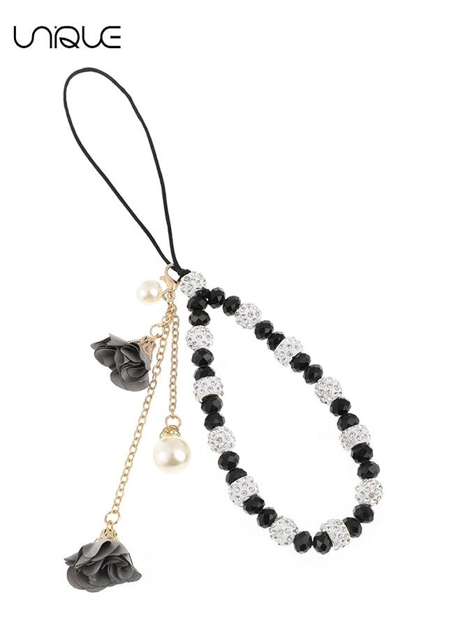 يونيك حبل الهاتف المحمول - سوار معصمه لامع حبل الهاتف ، حبل حزام الهاتف مطرز - سلسلة هاتف عالمية مضادة للضياع ، أسود - Image 1