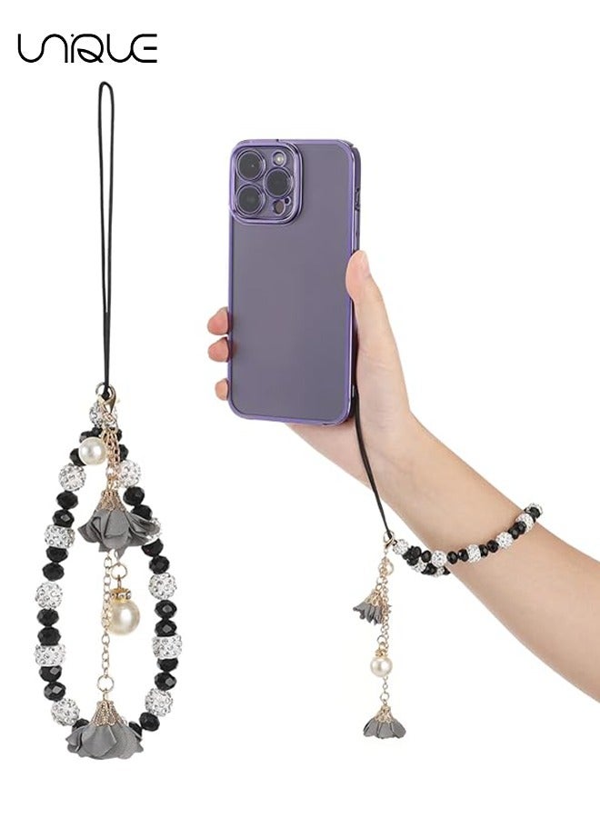 يونيك حبل الهاتف المحمول - سوار معصمه لامع حبل الهاتف ، حبل حزام الهاتف مطرز - سلسلة هاتف عالمية مضادة للضياع ، أسود - Image 4