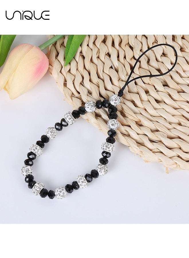 يونيك حبل الهاتف المحمول - سوار معصمه لامع حبل الهاتف ، حبل حزام الهاتف مطرز - سلسلة هاتف عالمية مضادة للضياع ، أسود - Image 2