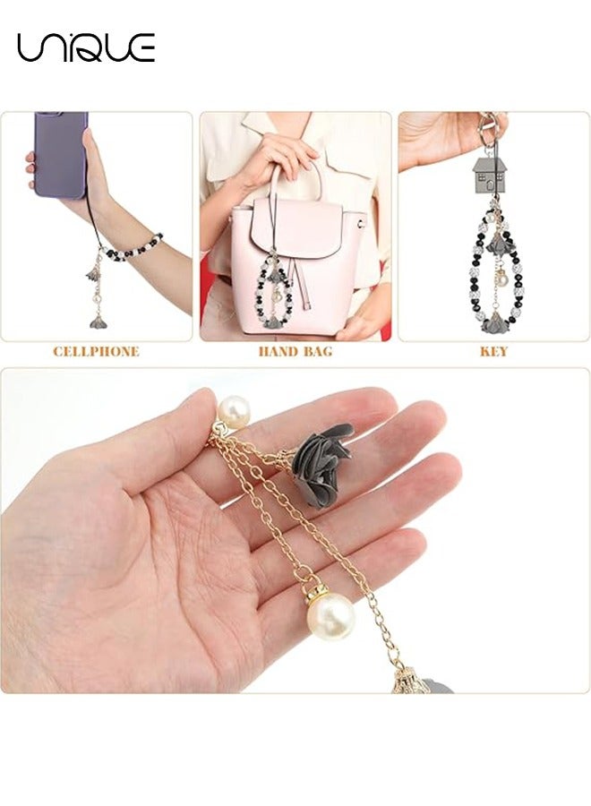 يونيك حبل الهاتف المحمول - سوار معصمه لامع حبل الهاتف ، حبل حزام الهاتف مطرز - سلسلة هاتف عالمية مضادة للضياع ، أسود - Image 5