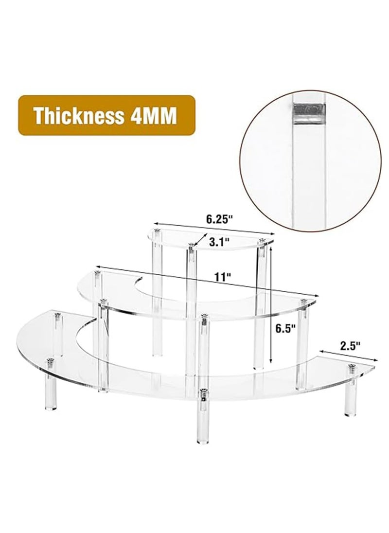 Arabest - Acrylic Risers Display Stand, 3 Tier Clear Acrylic Cupcake Stand for Pop Figure, Half Moon Dessert Stand for Display Collections (1 Pack) - Image 1