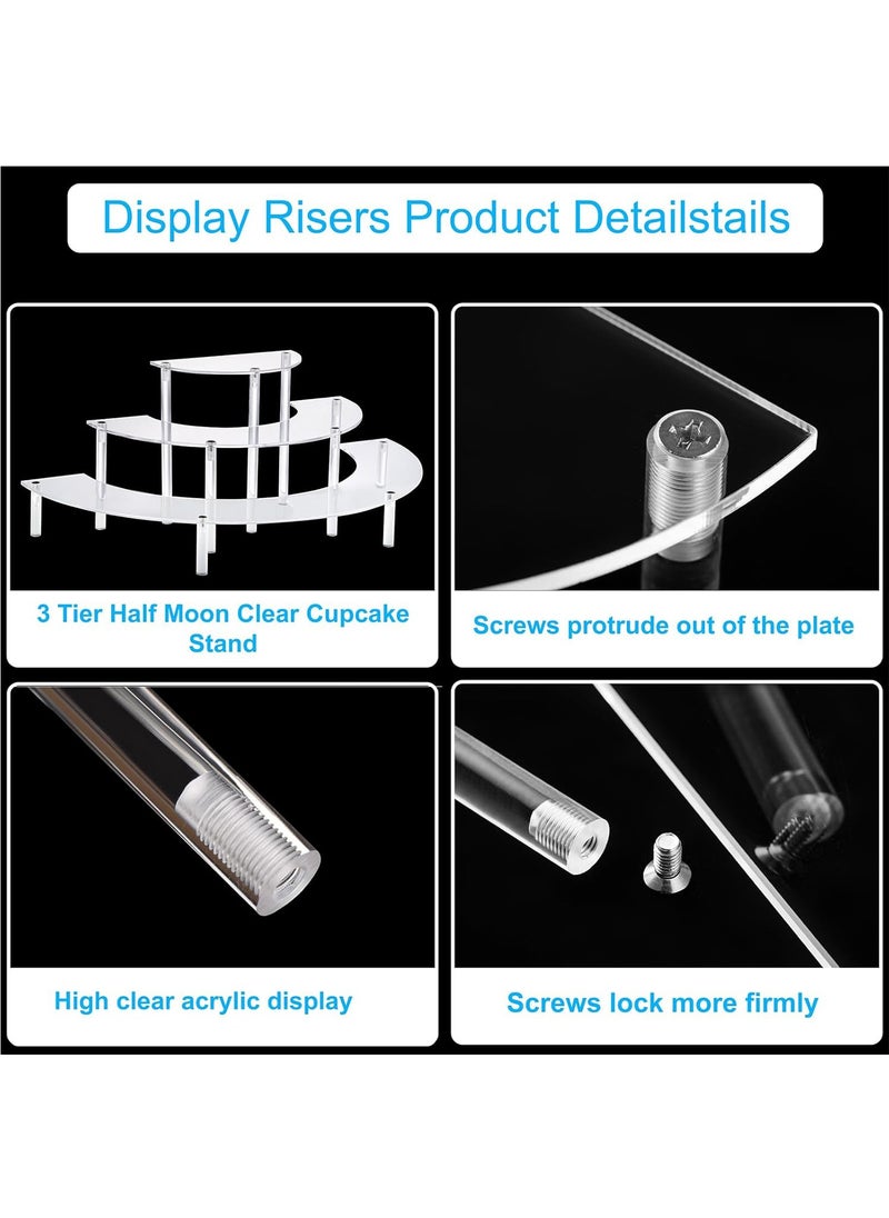 Arabest - Acrylic Risers Display Stand, 3 Tier Clear Acrylic Cupcake Stand for Pop Figure, Half Moon Dessert Stand for Display Collections (1 Pack) - Image 1