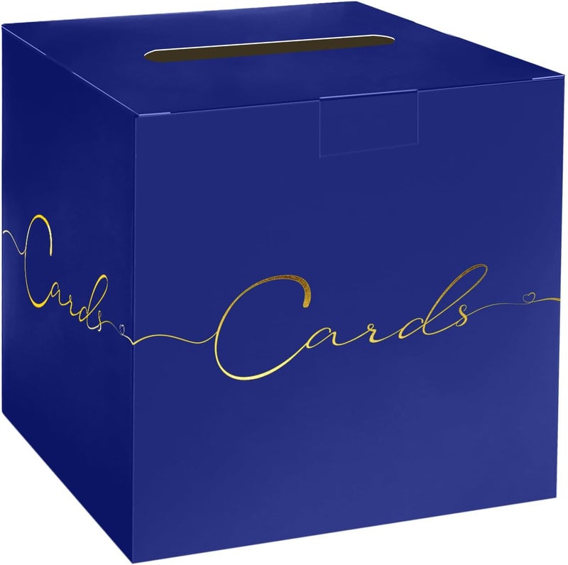 HEIPINIUYE Large Card Box - 9.8" x 9.8" Navy Blue with Gold Foil Design - Envelope Box - Gift Card Box Holder - Wedding, Birthday, Baby Shower, Retirement, Party, Raffle - Image 1