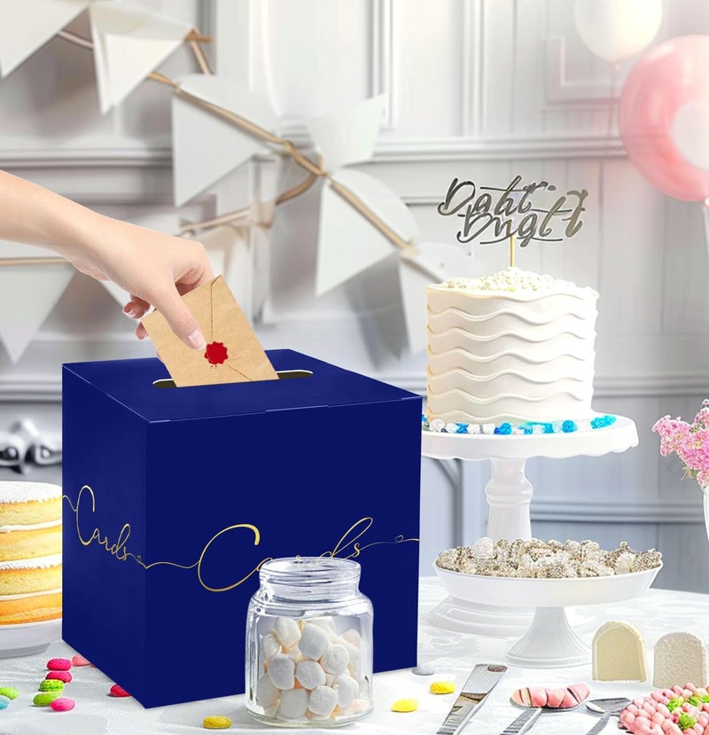 HEIPINIUYE Large Card Box - 9.8" x 9.8" Navy Blue with Gold Foil Design - Envelope Box - Gift Card Box Holder - Wedding, Birthday, Baby Shower, Retirement, Party, Raffle - Image 5