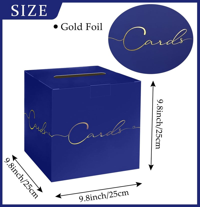 HEIPINIUYE Large Card Box - 9.8" x 9.8" Navy Blue with Gold Foil Design - Envelope Box - Gift Card Box Holder - Wedding, Birthday, Baby Shower, Retirement, Party, Raffle - Image 2