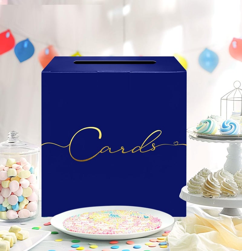 HEIPINIUYE Large Card Box - 9.8" x 9.8" Navy Blue with Gold Foil Design - Envelope Box - Gift Card Box Holder - Wedding, Birthday, Baby Shower, Retirement, Party, Raffle - Image 3