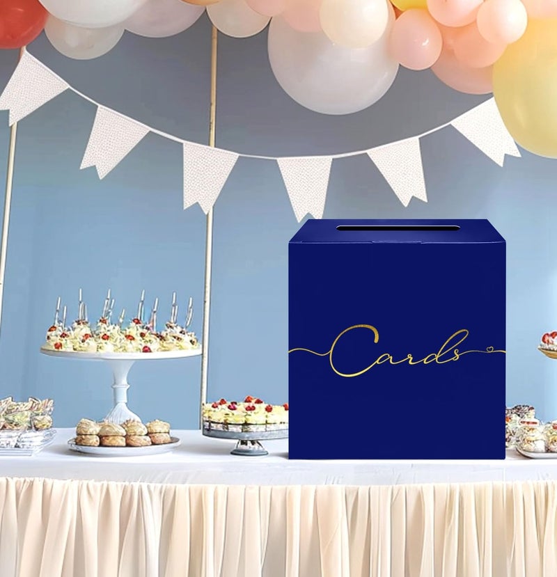 HEIPINIUYE Large Card Box - 9.8" x 9.8" Navy Blue with Gold Foil Design - Envelope Box - Gift Card Box Holder - Wedding, Birthday, Baby Shower, Retirement, Party, Raffle - Image 4