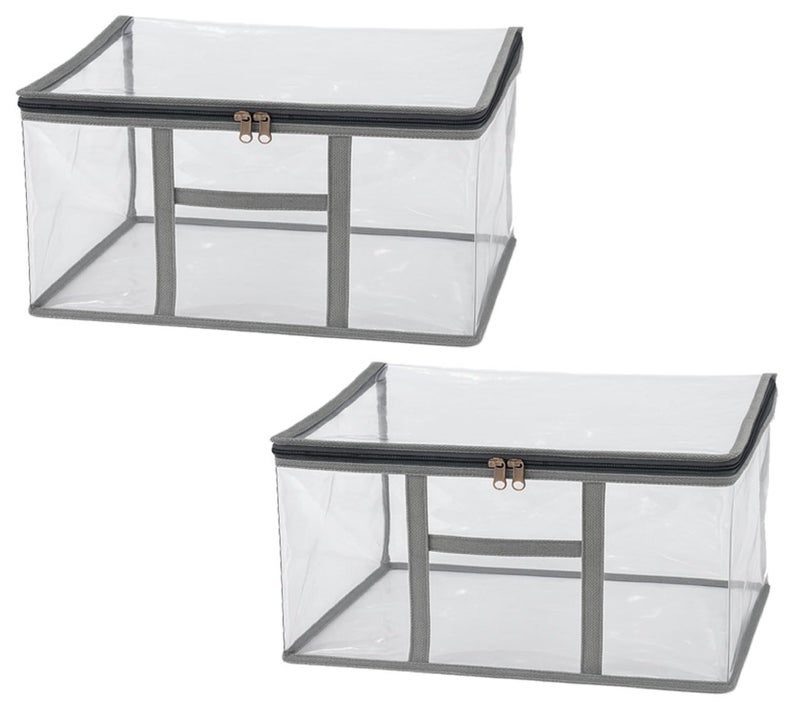 Timatim Transparent Plastic Clothes Cover Organiser for Wardrobe PVC Storage Bag for Saree, Shirts, Clothes, Lehenga Blankets Bedsheets Garment Protector Cover (Pack 2 pcs., Large (45x33x25 cms)) - Image 1