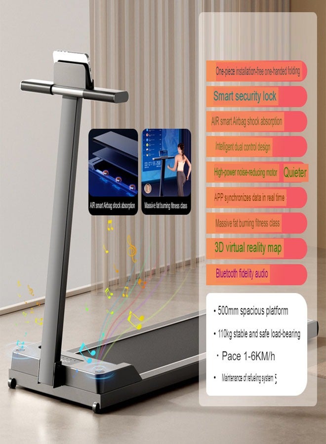 KLNAMAEAAN Ultra-Quiet Folding Electric Treadmill with Flat Plate and Armrests for Home Gym - Image 1