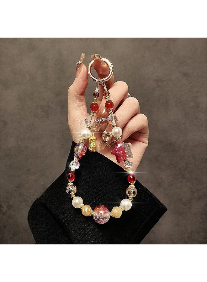 NIBEMINENT Super Cute Beaded Phone Charm – Trendy Phone Chain Wrist Strap, Shining Beads Chain Lanyard for Cell Phone