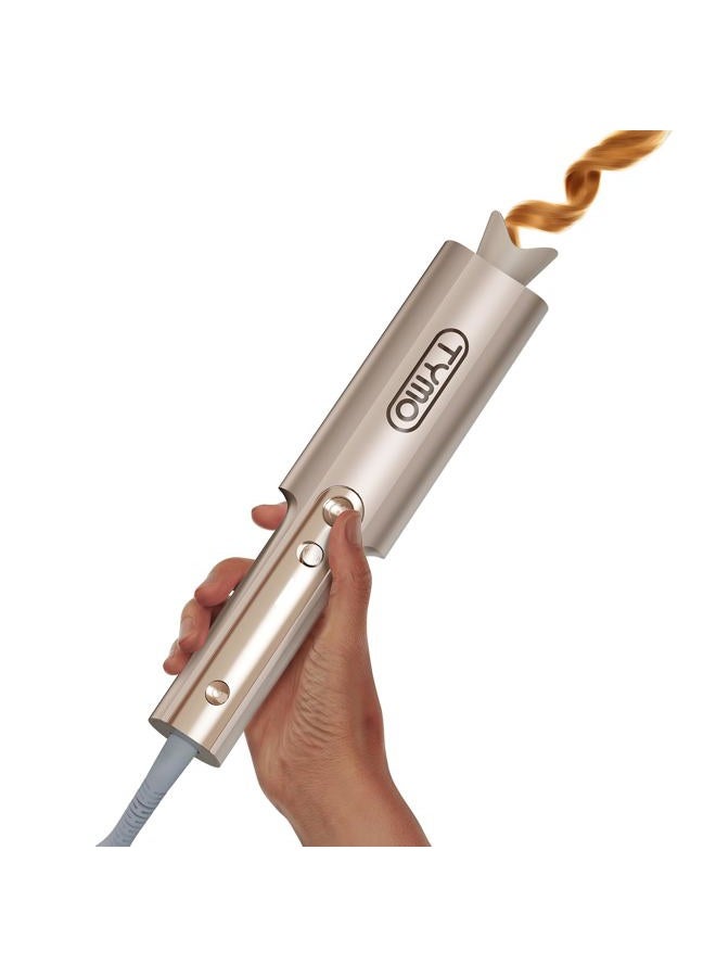 TYMO Upgraded Automatic Rotating Curling Iron - TYMO CurlPro Plus Long Barrel Curling Wand for Long Hair, Ceramic Hair Curler for Women, Anti-Scald, Tangle-Free, 600M Ionic, Dual Voltage, Gold, 1 Inch - Image 1