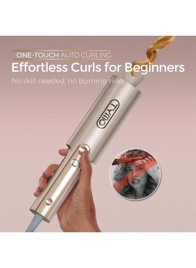 TYMO Upgraded Automatic Rotating Curling Iron - TYMO CurlPro Plus Long Barrel Curling Wand for Long Hair, Ceramic Hair Curler for Women, Anti-Scald, Tangle-Free, 600M Ionic, Dual Voltage, Gold, 1 Inch - Image 2