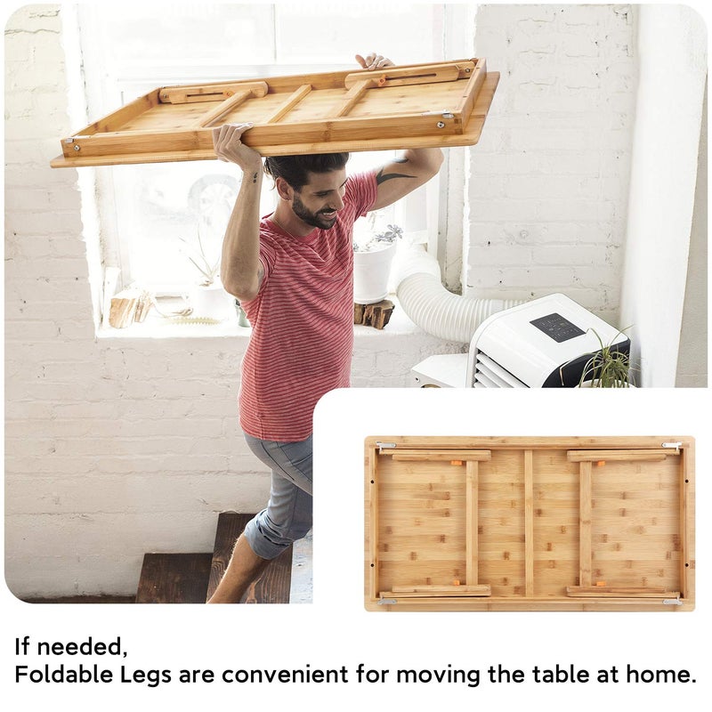 نيوفانتي طاولة أرضية كبيرة الحجم صينية طاولة أرضية ذات أرجل قابلة للطي طاولة قهوة منخفضة قابلة للضبط لصينية تقديم الفطور ألعاب كتابة 33.5x17.7in - Image 4