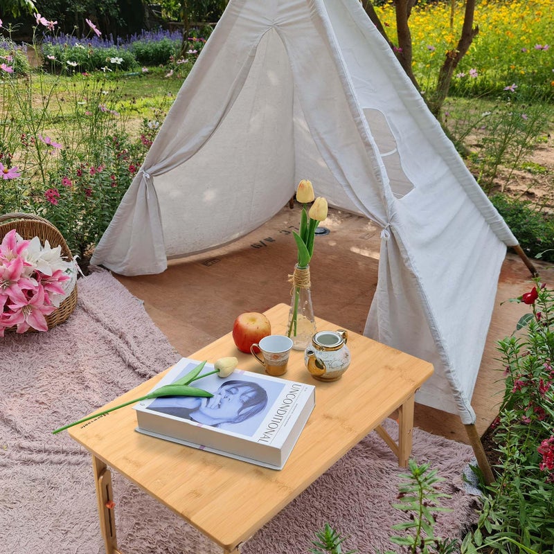 نيوفانتي طاولة أرضية كبيرة الحجم صينية طاولة أرضية ذات أرجل قابلة للطي طاولة قهوة منخفضة قابلة للضبط لصينية تقديم الفطور ألعاب كتابة 33.5x17.7in - Image 2